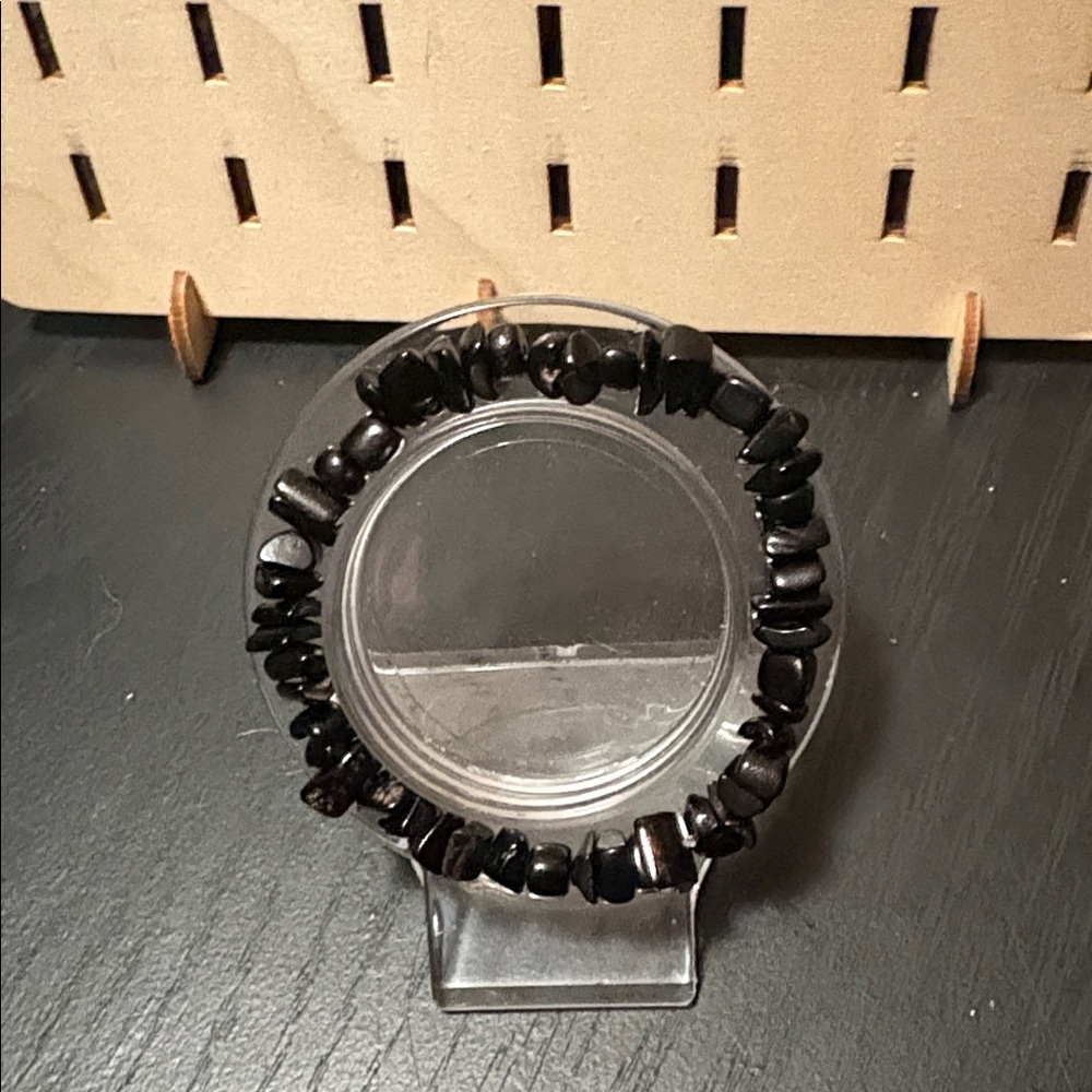 Handcrafted black gemstone chip beaded bracelet